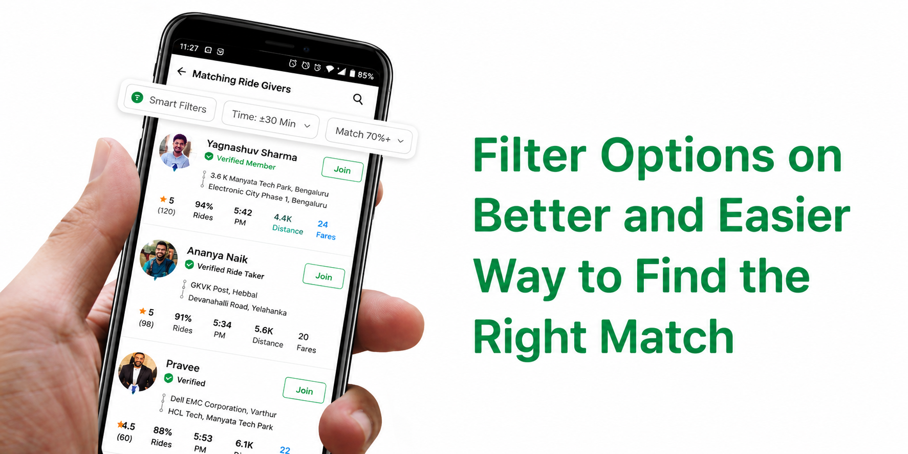Filter options on app