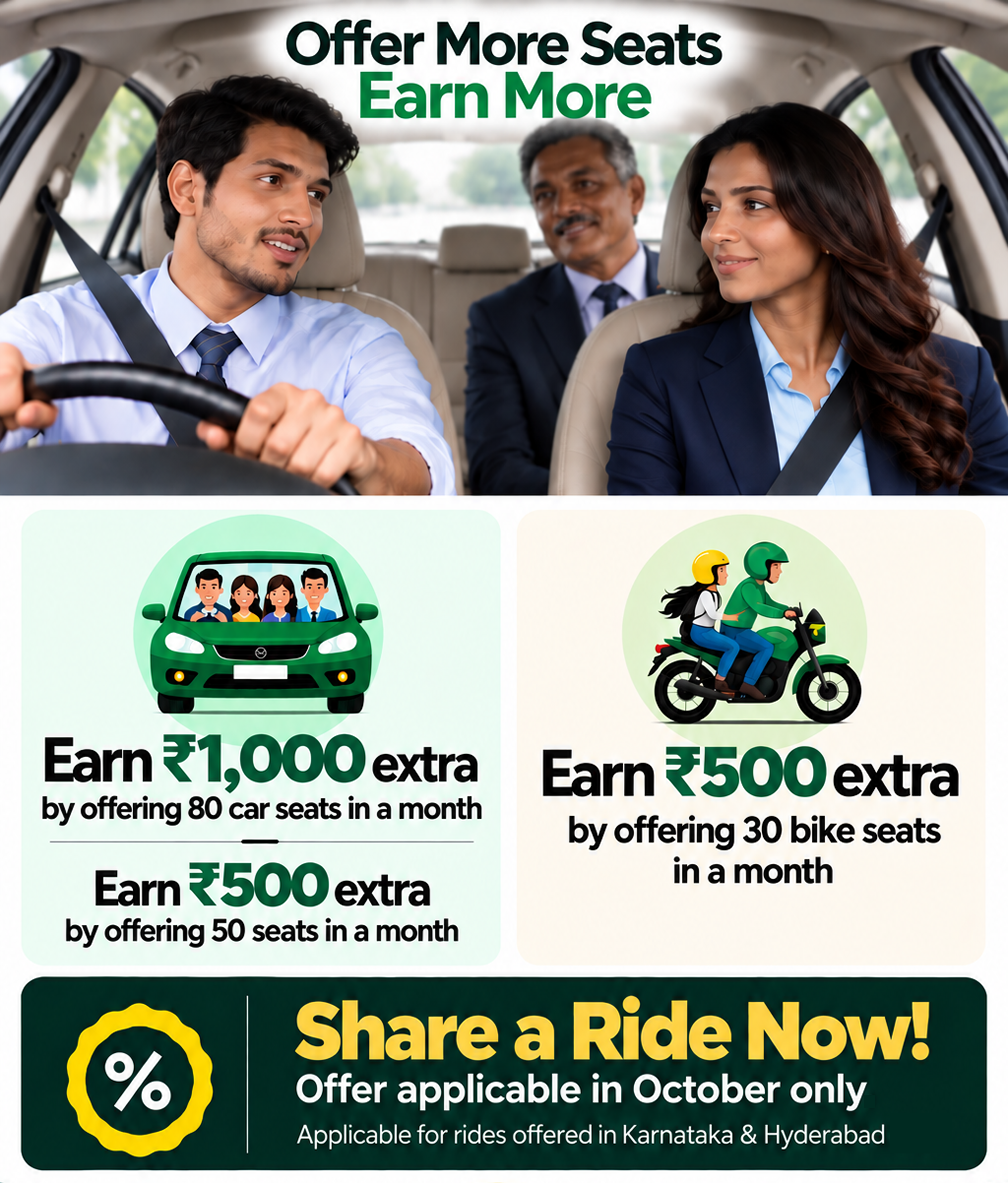 October ride giver offer for Bangalore and Hyderabad