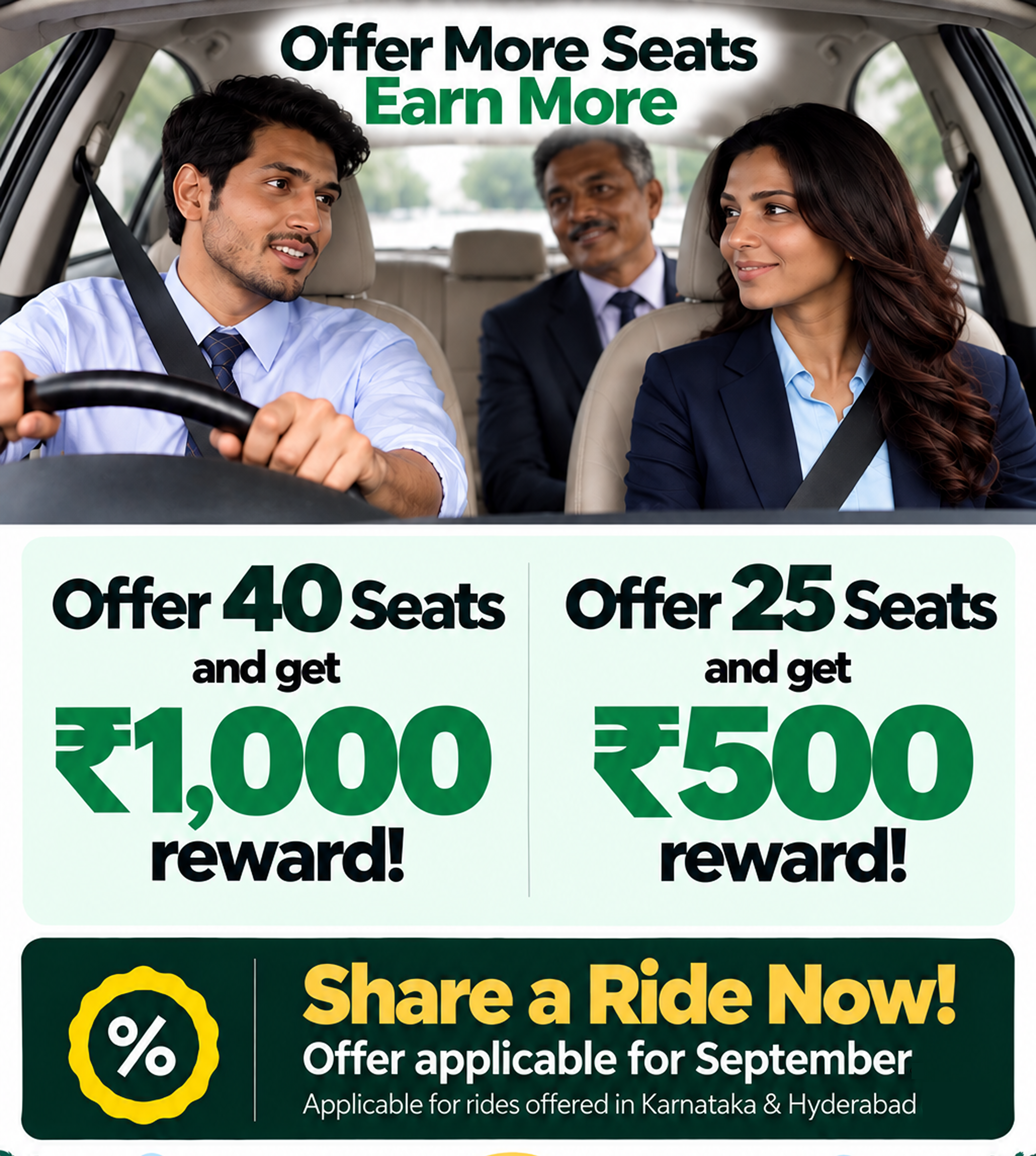 September ride giver offer for Bangalore and Hyderabad